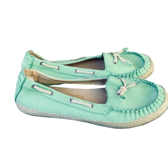 Ugg Slip On Comfort Flat Moccasin Mint Green Leather Espadrille Flats Size 10 - Picture 2 of 12